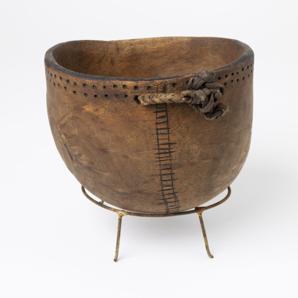 Small Wooden Turkana Bowl, Leather String Detail