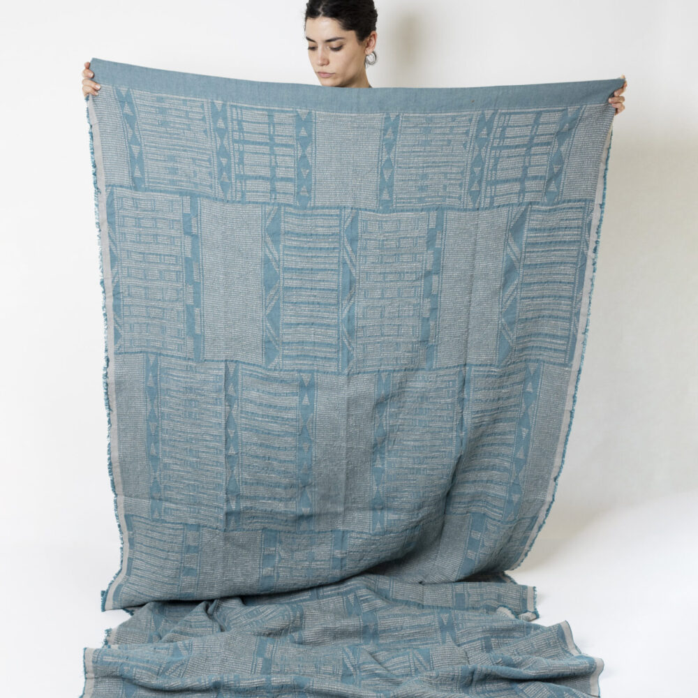 Alternative view of Bogolan Bed Throw           Colour: Teal/Natural