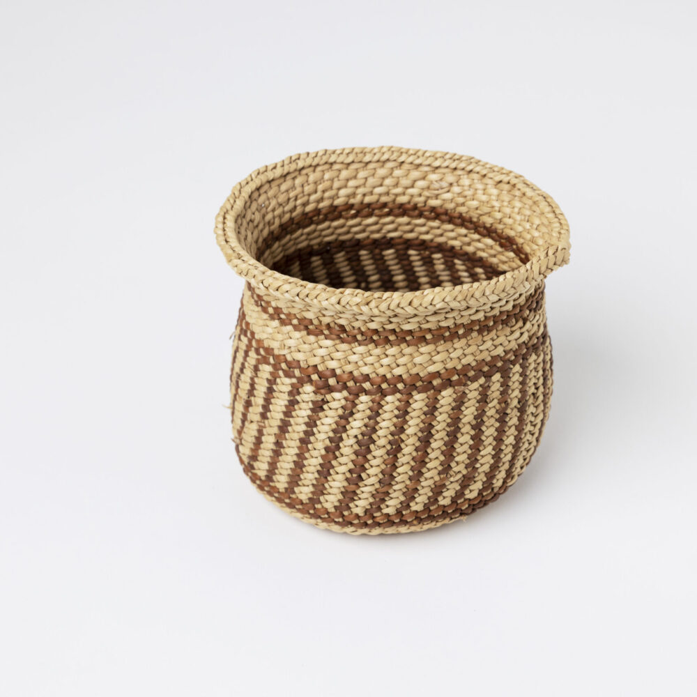 Small woven basket, brown vertical and horizontal lines