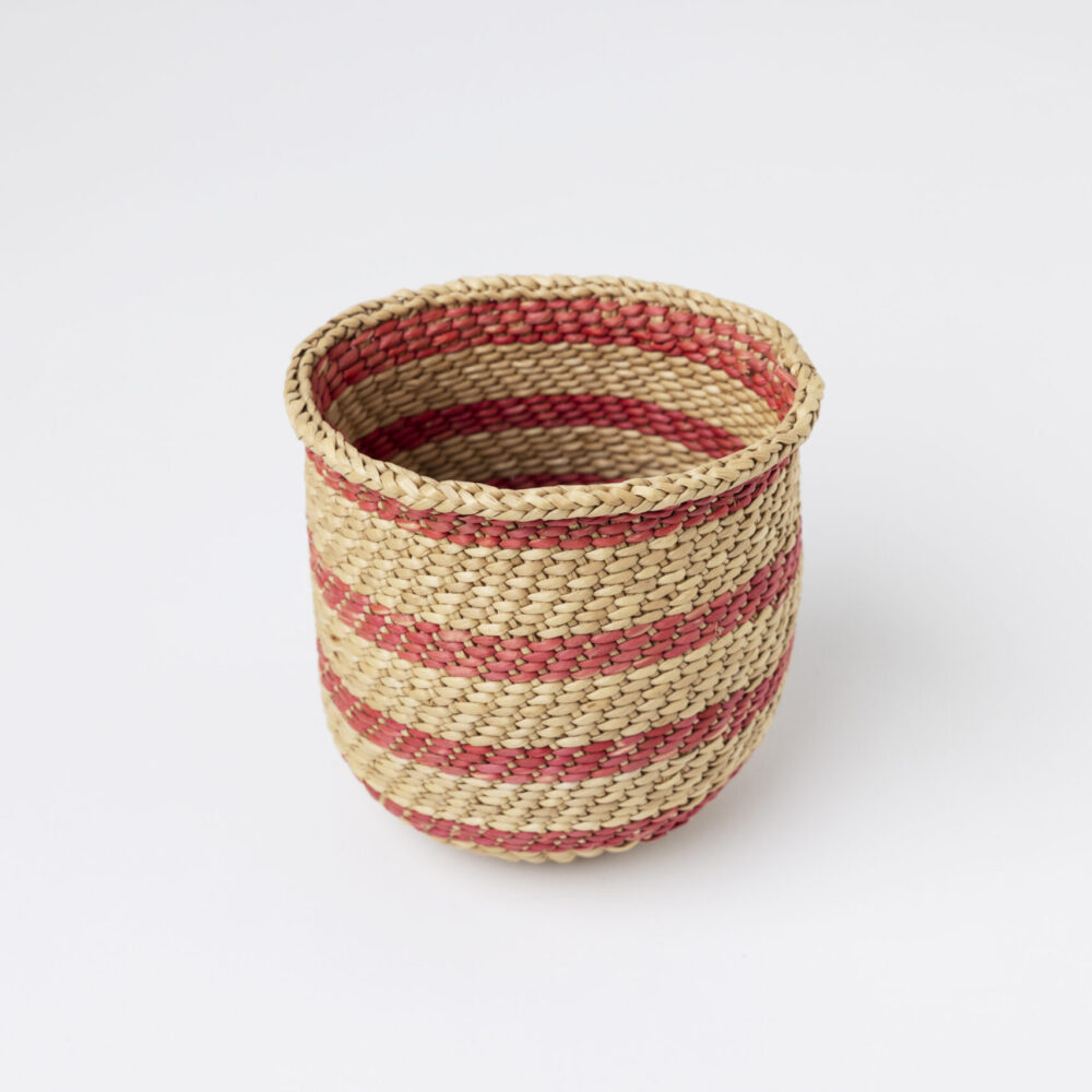 Small woven basket, red horizontal lines