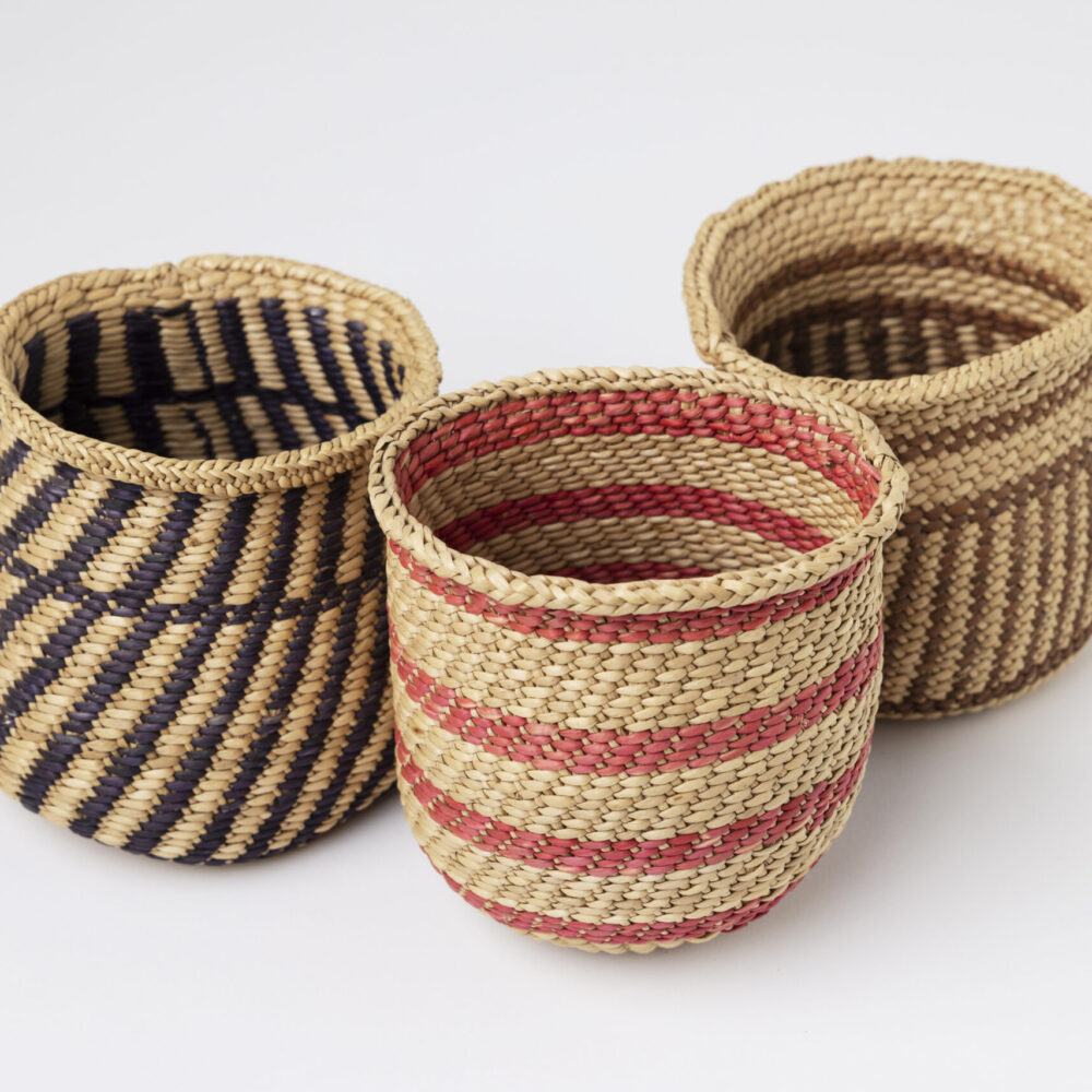 Alternative view of Small woven basket, black diagonal lines