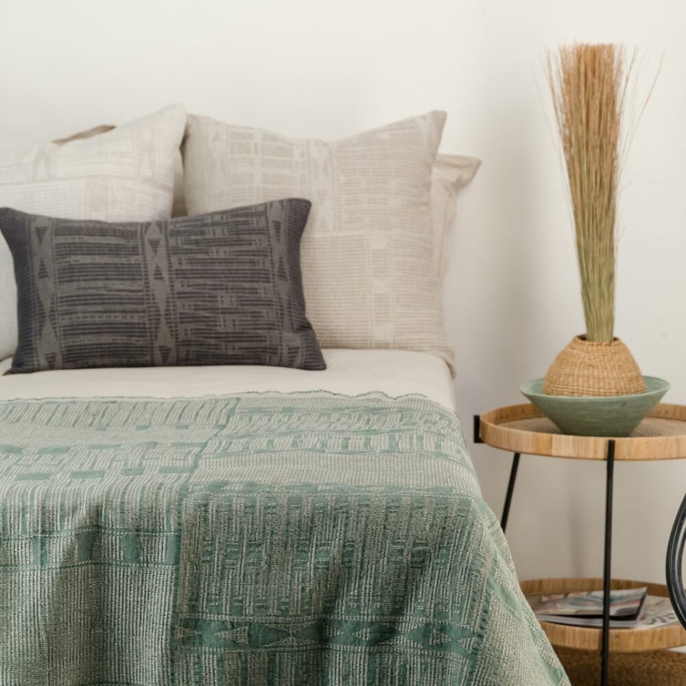 Alternative view of Bogolan Bed Throw           Colour: Forest Green
