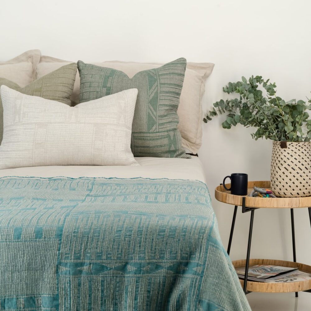 Bogolan Bed Throw           Colour: Teal/Natural