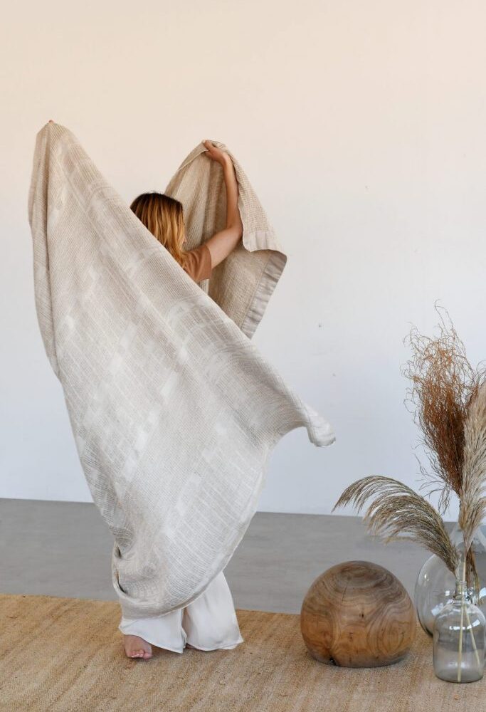 Alternative view of Bogolan Bed Throw           Colour: Sand